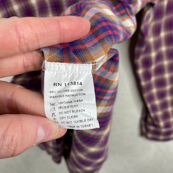 Billy Reid Pink Blue Plaid Standard Cut Long Sleeve Button Up Shirt Size Large - Picture 4 of 5